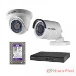 Lắp trọn bộ 2 camera quan sát 1.0Mpx Hikvision